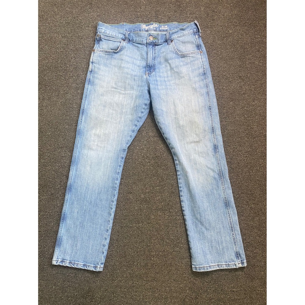 Wrangler Retro slim Fit Blue Jeans Mens 35x28 Denim Pants Ranch Western Rodeo